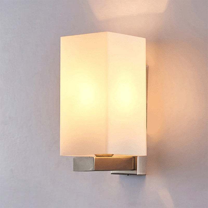 Lisslune | Rectangular Wall Lamp Modern Glass Shade 1 Light Wall Mounted Lamp in Chrome Finish