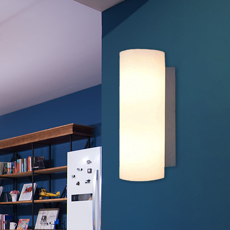 Lisslune | Cylindrical Bedroom Wall Light White Glass 1 Light Modernist Wall Mount Light