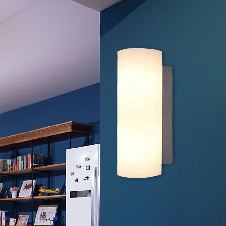 Lisslune | Cylindrical Bedroom Wall Light White Glass 1 Light Modernist Wall Mount Light