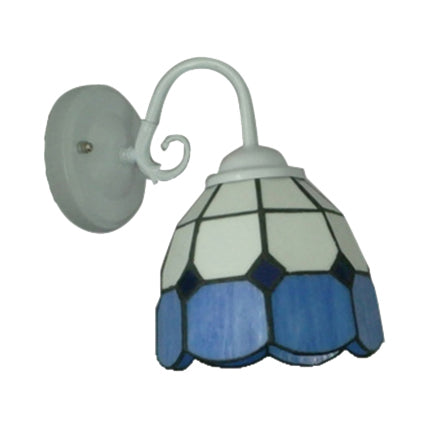 Lisslune | Tiffany Lattice White Dome Wall Lamp with Blue Border 1 Light Art Glass Wall Lamp for Restaurant