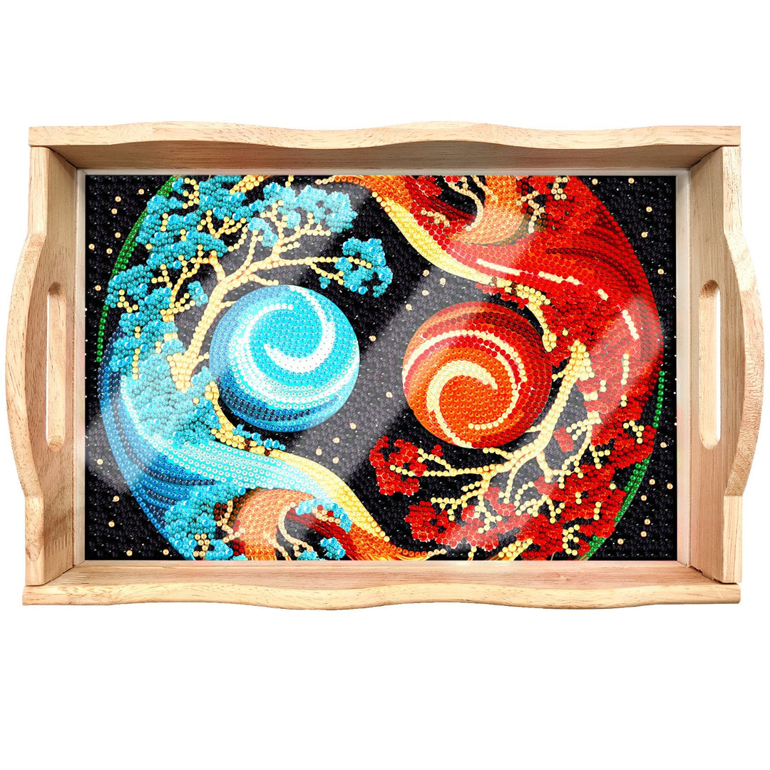 Lisslune | DIY Diamond Painting Wooden Tray Food Tray with Handle Living Room Decoration Mandala Wooden Tray Kit