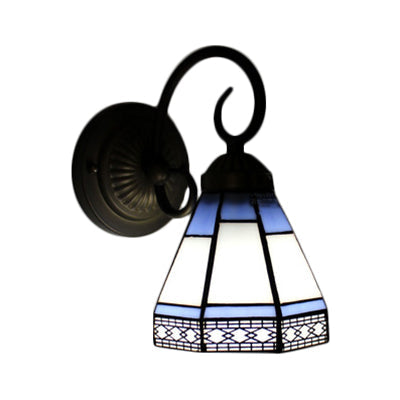 Lisslune | Pyramid Cafe Restaurant Wall Lamp Integrated Glass 1 Head Tiffany Traditional Wall Lamp in Blue