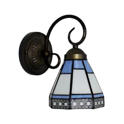 Lisslune | Pyramid Cafe Restaurant Wall Lamp Integrated Glass 1 Head Tiffany Traditional Wall Lamp in Blue