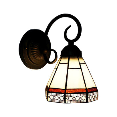 Lisslune | Glass Cone Wall Lamp with Curved Arm 1 Bulb Tiffany Classic Wall Lamp in Beige for Dining Room
