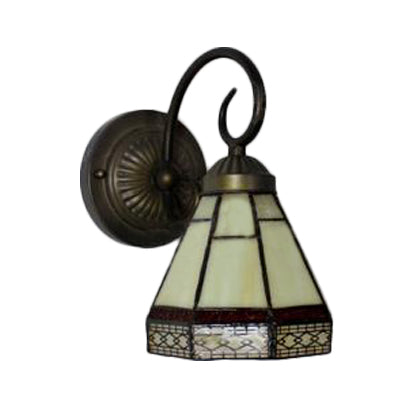 Lisslune | Glass Cone Wall Lamp with Curved Arm 1 Bulb Tiffany Classic Wall Lamp in Beige for Dining Room