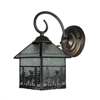 Lisslune | Rustic Style Lodge Wall Lamp with Deer 1 Socket Glass Clear Wall Lamp in Brass for Dining Room