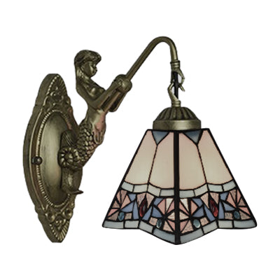 Lisslune | Beige Glass Trapeze Sconce Light Fixture Tiffany 1 Head Wall Mounted Light for Living Room