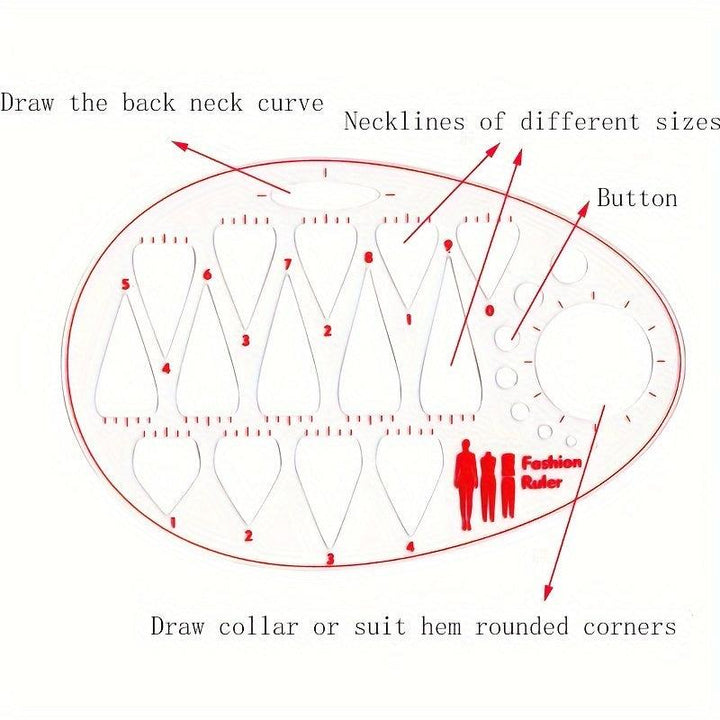 Lisslune | Acrylic Neckline Template Ruler - Essential Tool for Fashion Design and Pattern Creation