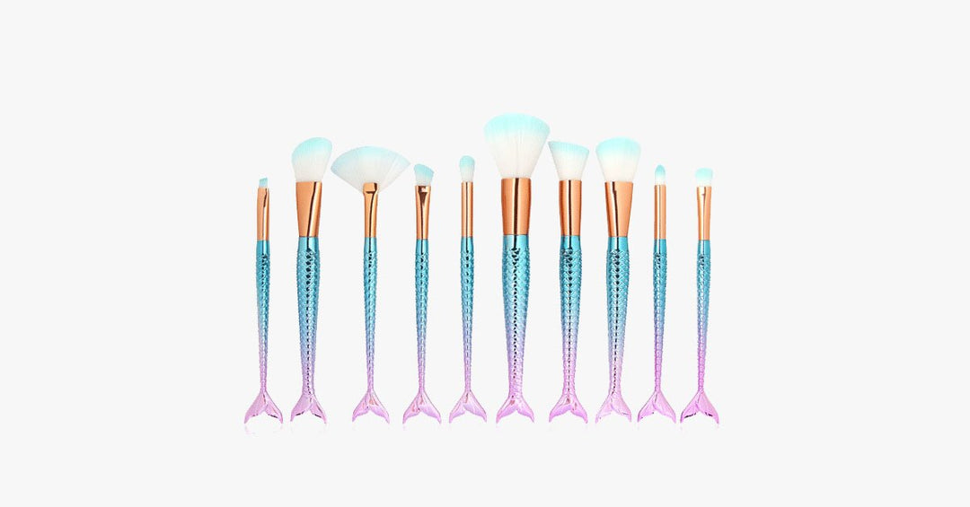 Lisslune | Mermaid Makeup Brush Set with FREE Contour Brush - Professional Cosmetic Brush for Eyeshadow, Eyeliner, Blush & Concealer