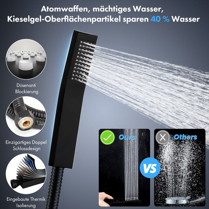 Lisslune | Rain shower without fitting Black shower system without thermostat Shower set Square Stainless steel head shower 30x30CM