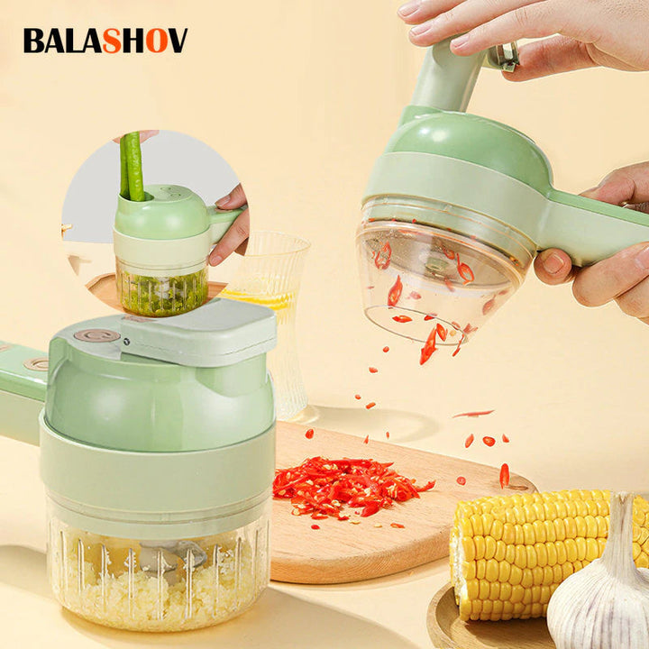 Lisslune | 4In1 Electric Vegetable Cutter Set Portable Cordless Electric Garlic Chopper Food Hacker Meat Grinder Machine Food Peeling Cutting