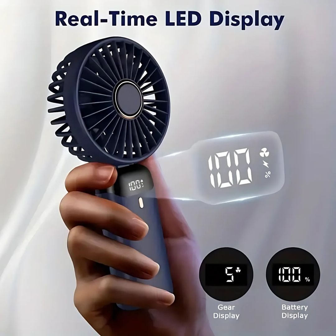 Lisslune | Rechargeable Handheld Mini Fan | 5-Speed, 90-Degree Adjustable & Quiet for Office, Home & Outdoor Use