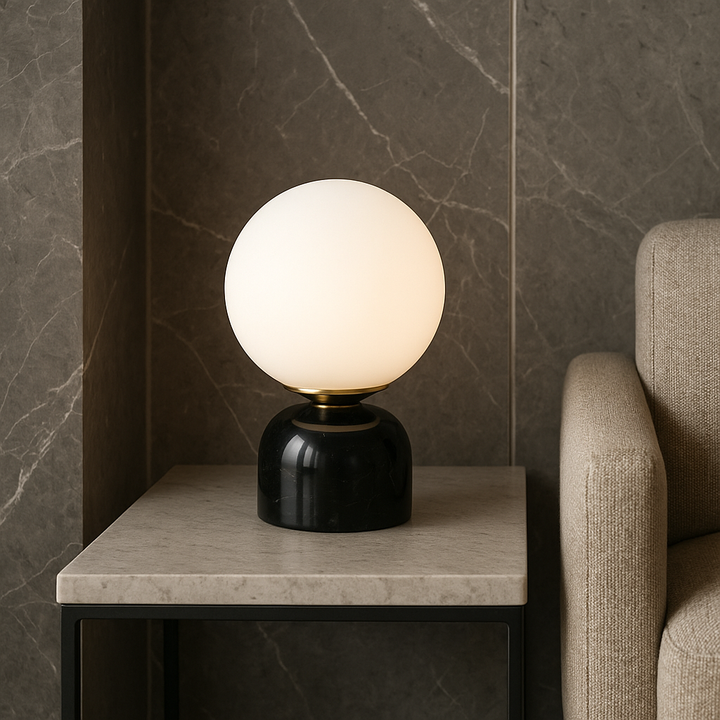 Lisslune | Marnor | Marble Table Lamp with Glass Shade – Scandinavian Minimalist Design