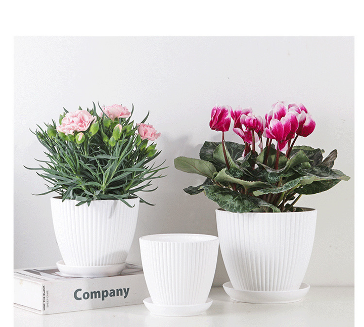 Lisslune | Flower pot with groove structure and saucer – Sturdy plastic pot for plants