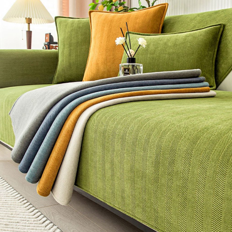 Lisslune | Wavy Check Chenille Fabric Furniture Protector Sofa Cover