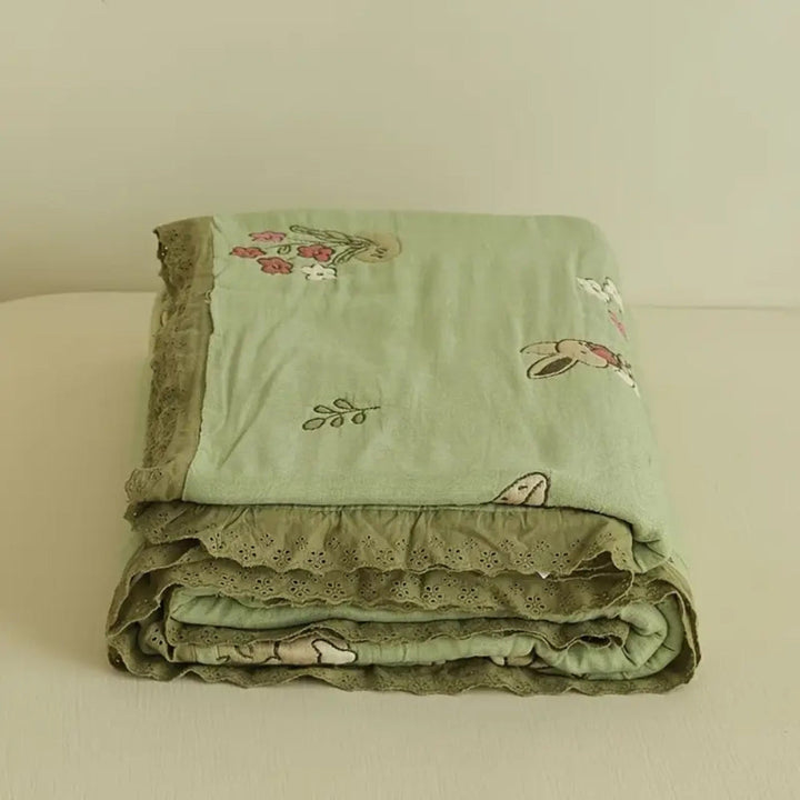 Lisslune | Embroidered Bunny Floral Cotton Blanket