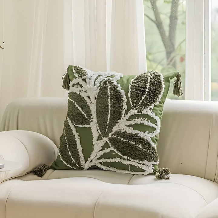 Lisslune | Plush Leaf With Tassel Cushion Cover