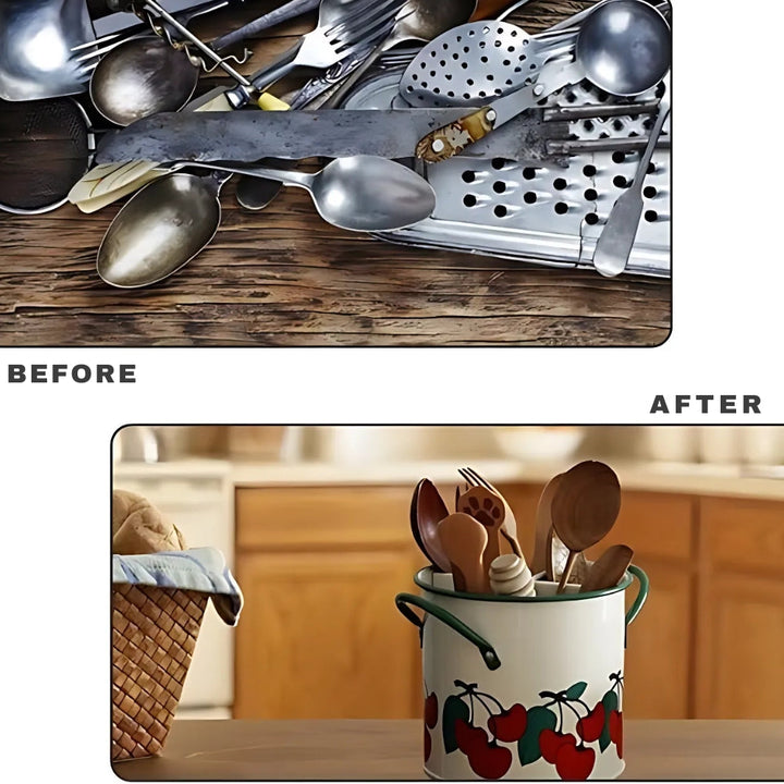 Lisslune | Floral Utensil Storage Basket with Divider Lid