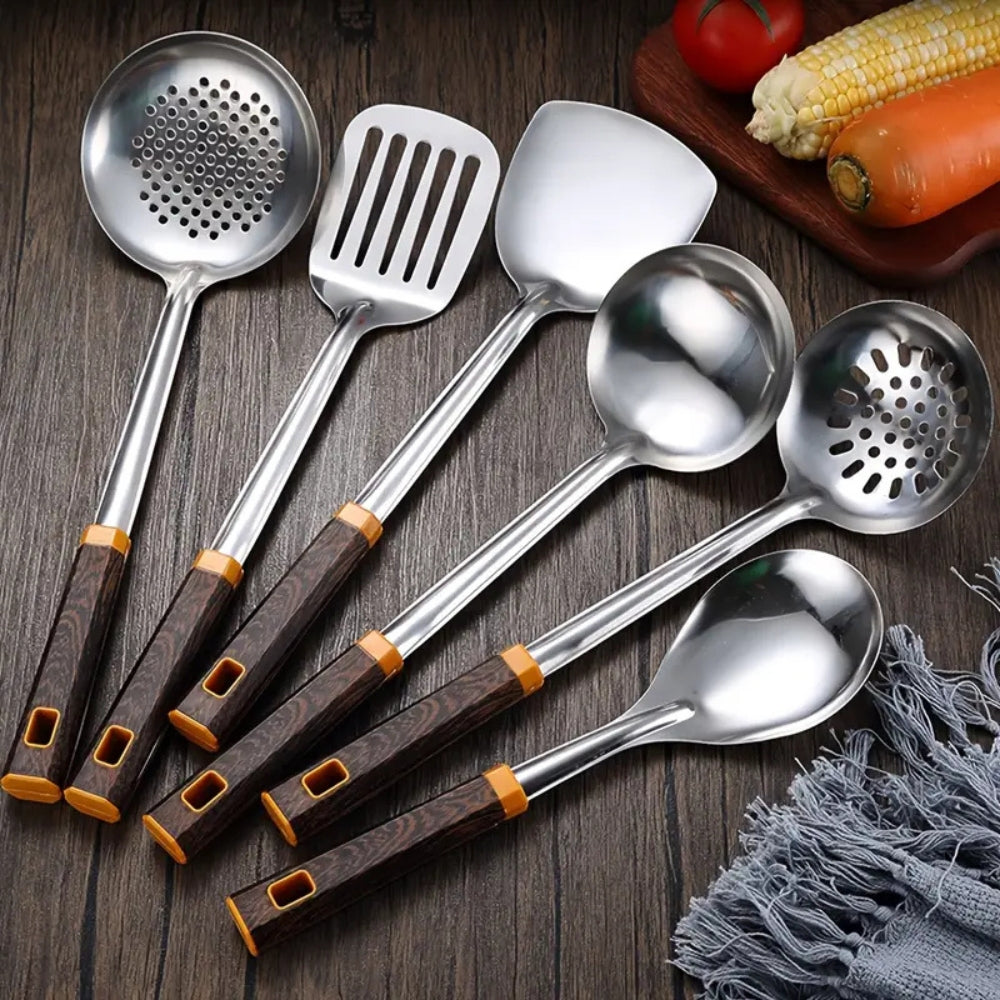 Lisslune | Wood Grain Stainless Steel Utensils | 6pcs Set