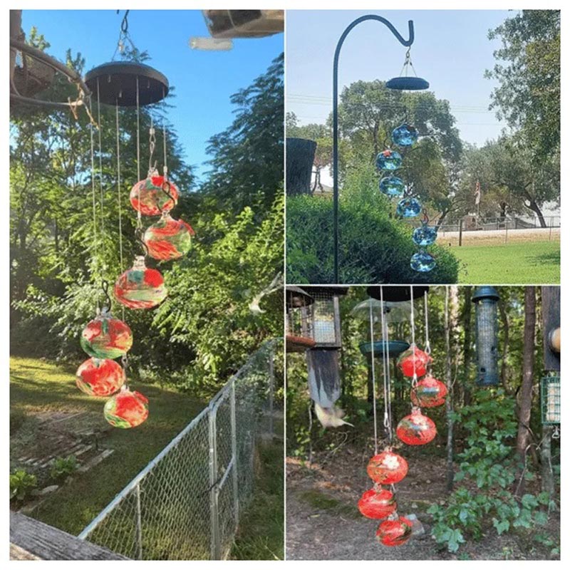 Lisslune | ChimeFeeder handcrafted glass hummingbird feeder with wind chime