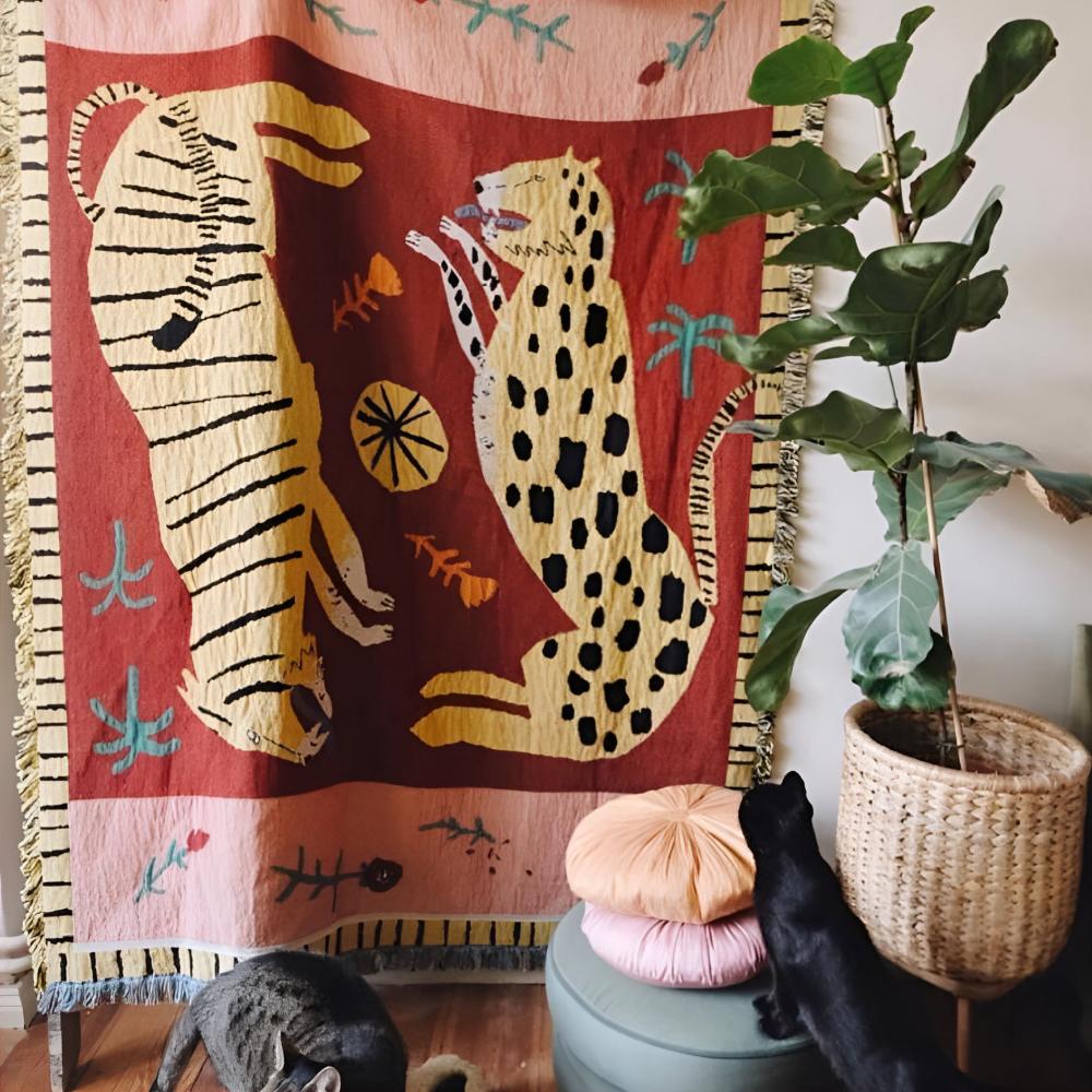 Lisslune | Leopard Woven Tassel Blanket