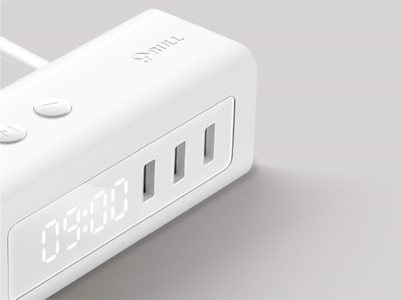 Lisslune | 3-in-1 USB Charger, Power Strip, Alarm Clock, with Adjustable Light, 3 USB Ports & 2 Outlets, for Bedside, Home, Hotel, Office