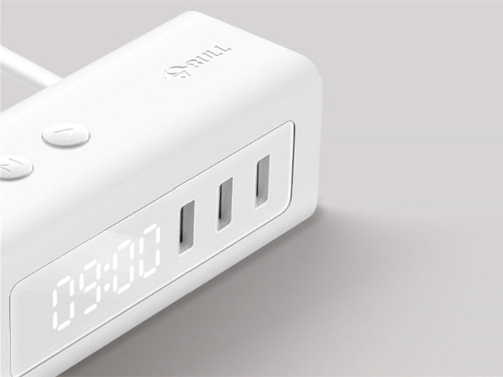 Lisslune | 3-in-1 USB Charger, Power Strip, Alarm Clock, with Adjustable Light, 3 USB Ports & 2 Outlets, for Bedside, Home, Hotel, Office