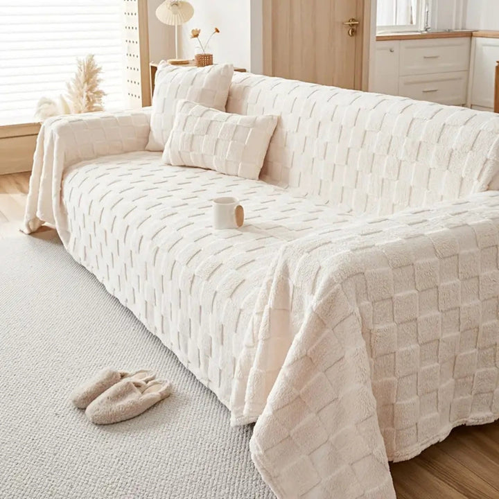 Lisslune | Checkered Plush Velvet Sofa Cover