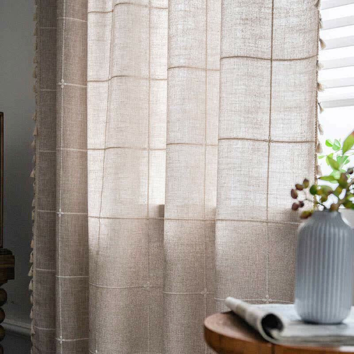 Lisslune | Plaid Tassel Semi-Blackout Curtains – Boho Style Drapes