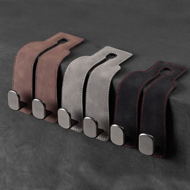 Lisslune | Car Seat Back Double Hook with Phone Holder – PU Leather Organizer
