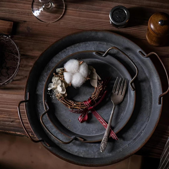 Lisslune | Retro Round Metal Dinner Serving Trays