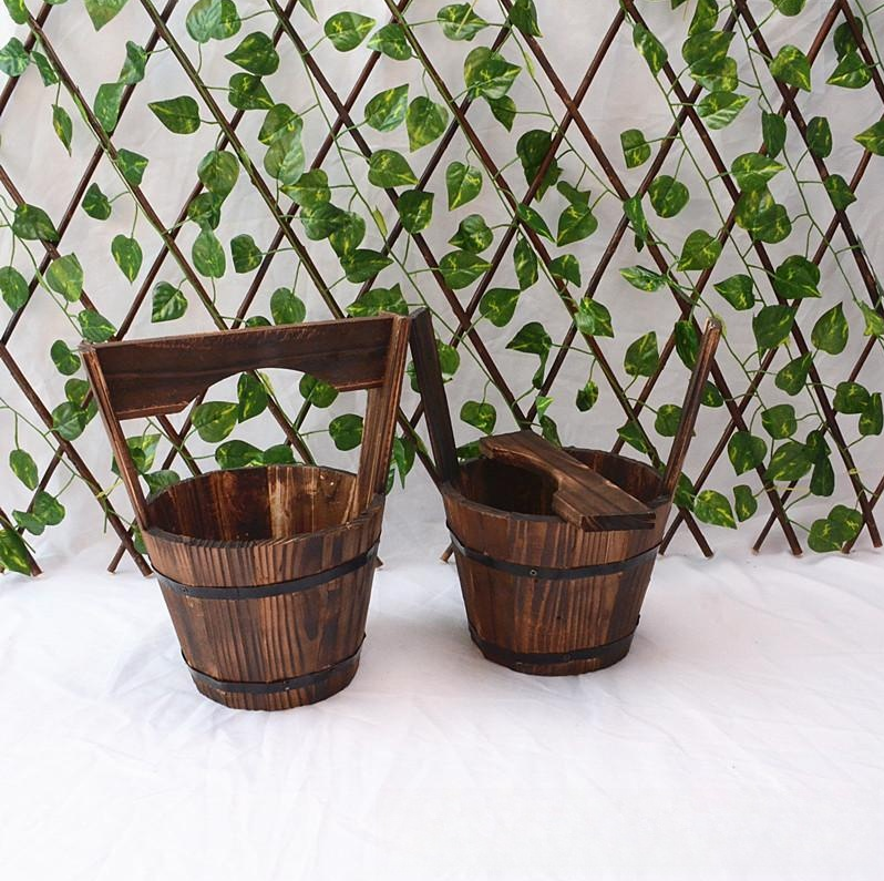 Lisslune | Wooden Bucket Planter in Barrel Design for Garden and Terrace – Decorative Flower Pots made of Wood