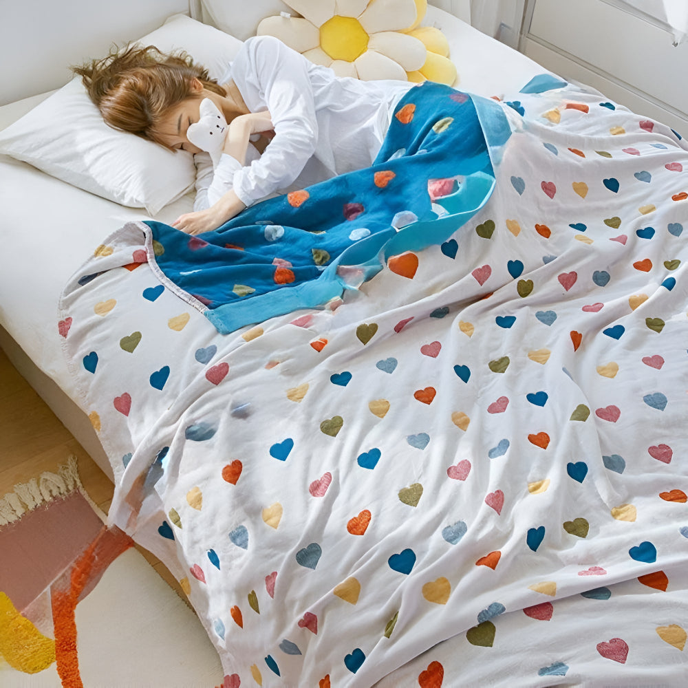 Lisslune | Whimsical Hearts Reversible Cotton Blanket