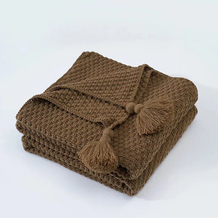 Lisslune | NordiWrap Knitted Wool Blanket with Tassels | Nordic Design | Cozy & Elegant | Perfect for Home