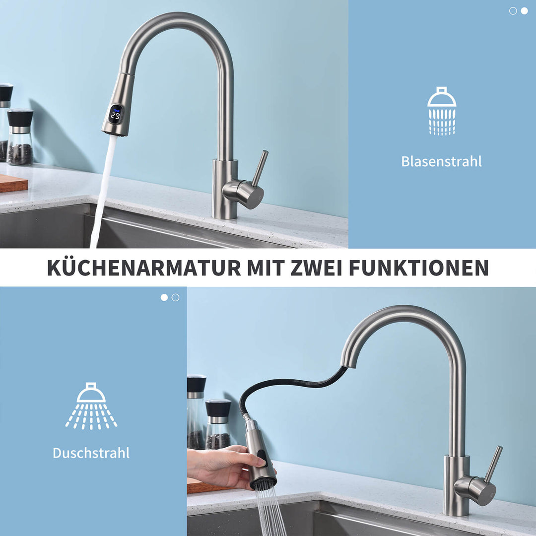 Lisslune | Kitchen faucet with 2 spray types, 360° swivel kitchen tap