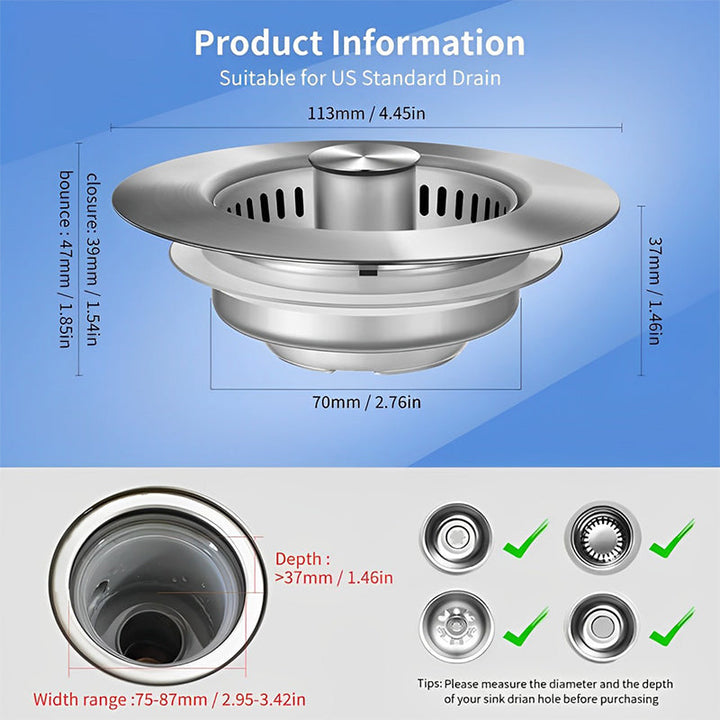 Lisslune | Upgrade 3-in-1 Kitchen Sink Drain Strainer