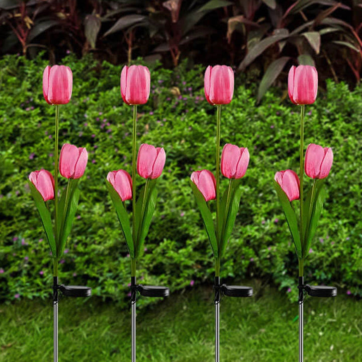 Lisslune | Solar Tulip Lawn Light Outdoor Garden LED Tulip Flower Light Ground Stake Landscape Light