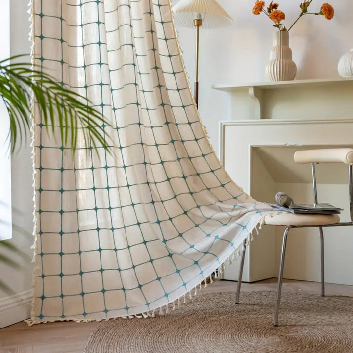 Lisslune | Turquoise Lattice Boho Tassel Curtain