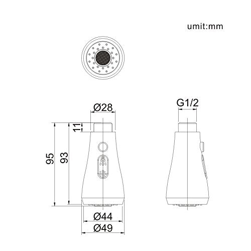Lisslune | 2 Beam Shower Head Matt Shower with Stop Button Replacement Fitting Replacement Hand Shower