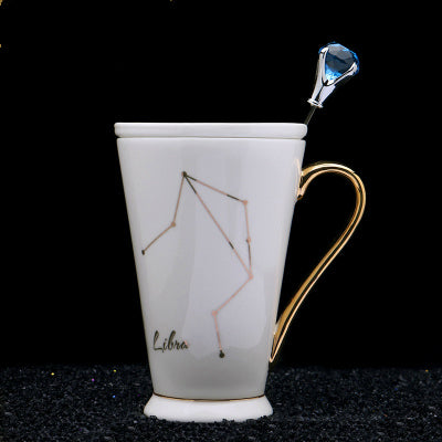 Lisslune | White And Gold Ceramic Coffee mugs with Zodiac Signs