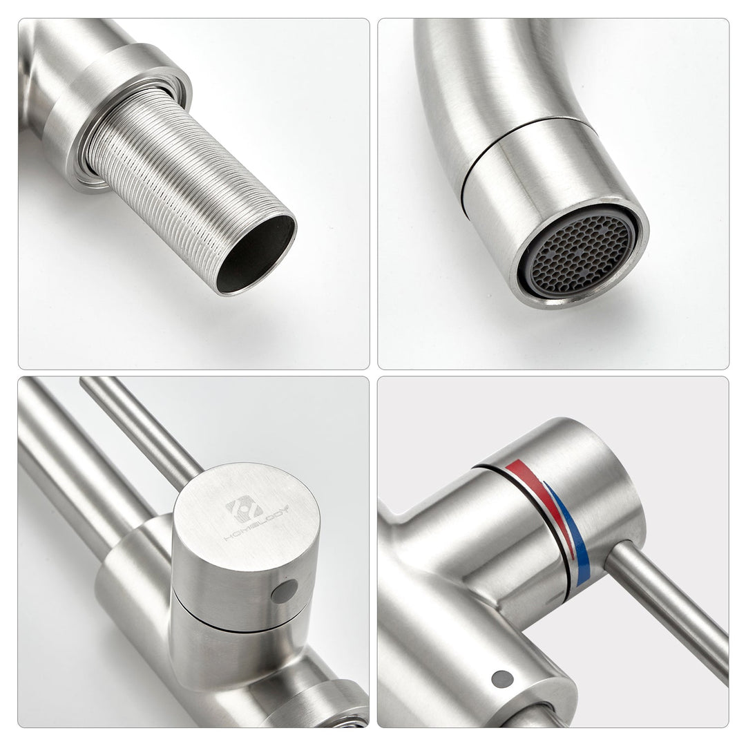 Lisslune | Stainless Steel Low Pressure Basin Mixer Brushed Single Lever Faucet Bathroom