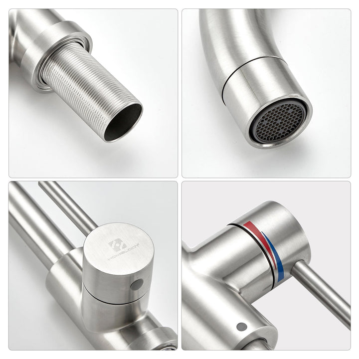 Lisslune | Stainless Steel Low Pressure Basin Mixer Brushed Single Lever Faucet Bathroom