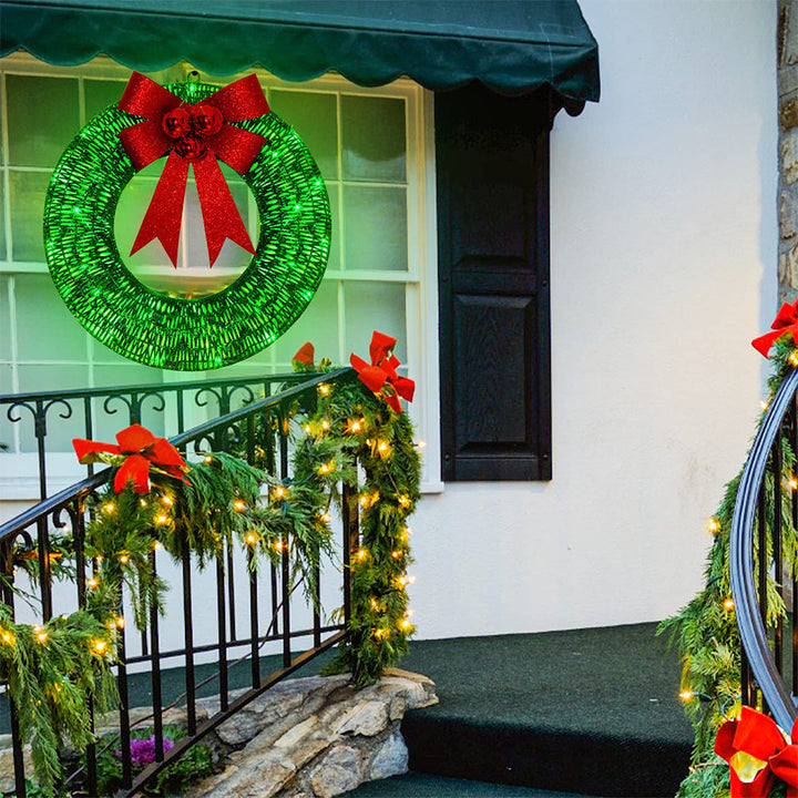 Lisslune | Illuminated Christmas Wreath Luxury Gold-Green 50cm – Handmade Door Wreath with LED