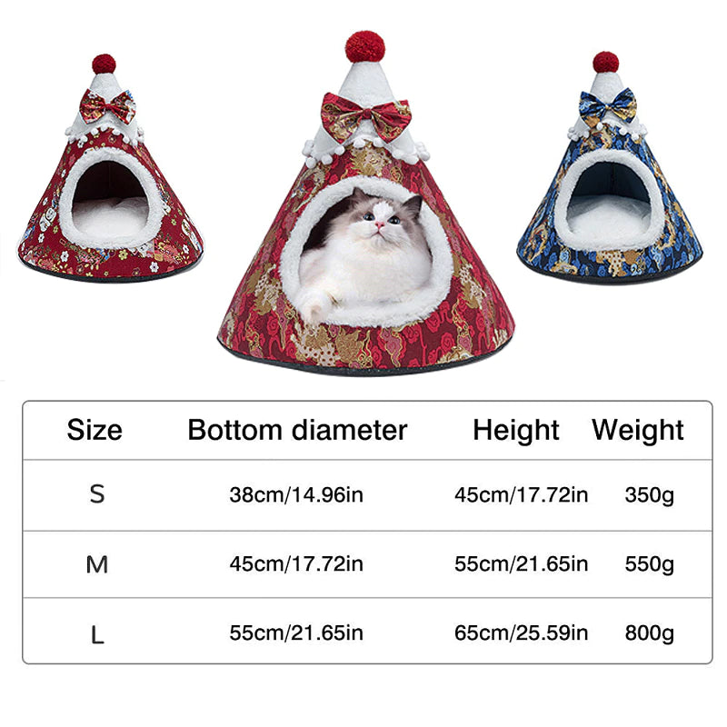 Lisslune | Cat Bed House Christmas Tree Shape Puppy Accommodation Washable Cat Mat Kitten Cave Winter Warm Pet Beds for Cats Dogs Pet Accessories