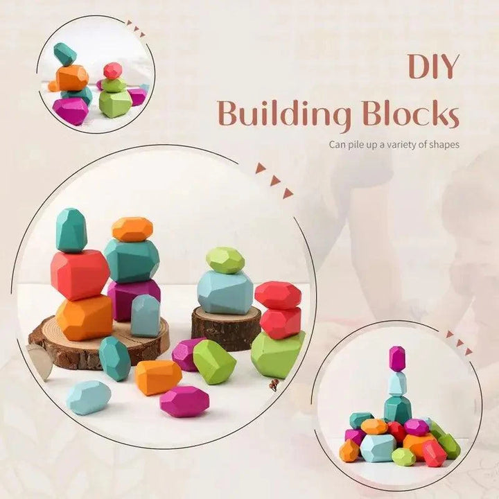 Lisslune | Colorful Wooden Building Blocks Set for Creative Learning and Logical Development