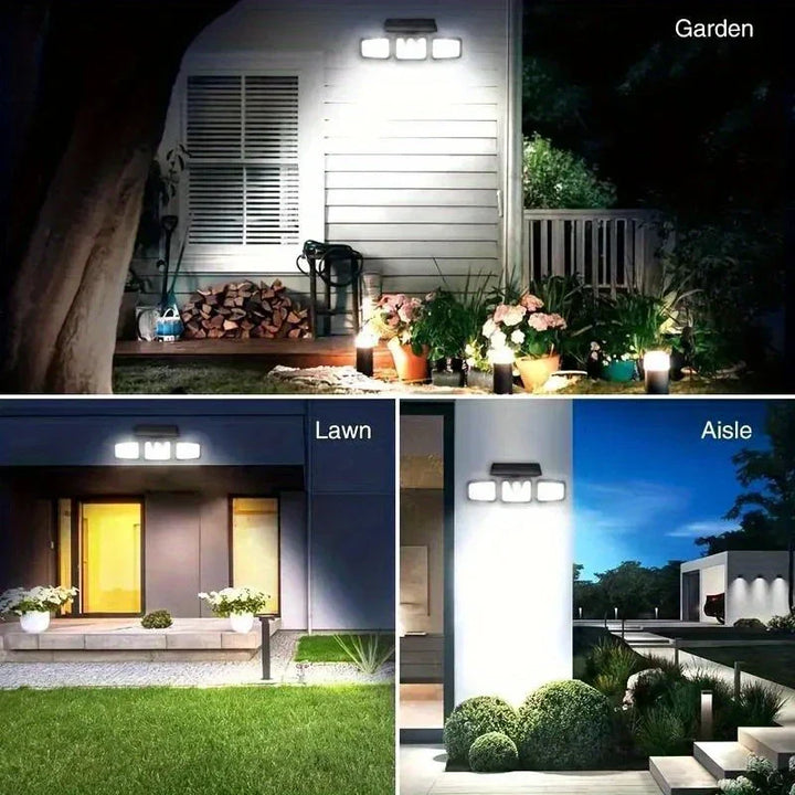 Lisslune | Solar LED Floodlight with Motion Sensor – 3-Head Outdoor Security Lighting for Garden, Driveway & Garage