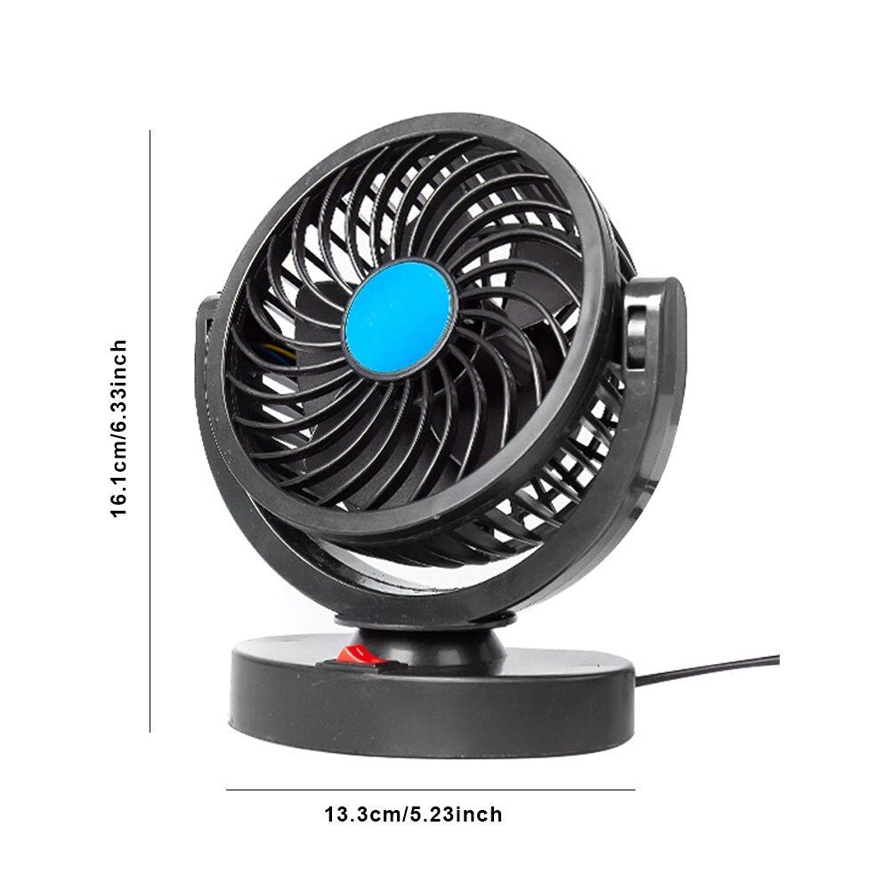 Lisslune | Dual Head USB Car Fan with 360° Rotation for 12V/24V Vehicles