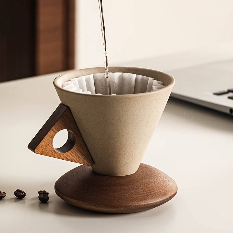 Lisslune | BaristaLuxe Ceramic Coffee Cup 250ml – Handmade with Wooden Handle and Coaster