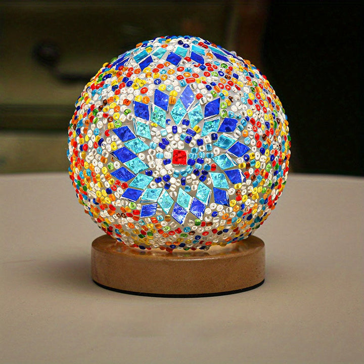 Lisslune | Mosaic glass ball table lamp with wooden base - Turkish Moroccan inspired