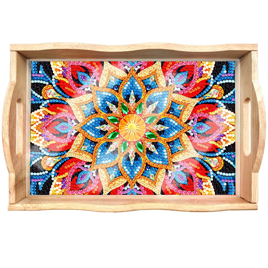 Lisslune | DIY Diamond Painting Wooden Tray Food Tray with Handle Living Room Decoration Mandala Wooden Tray Kit